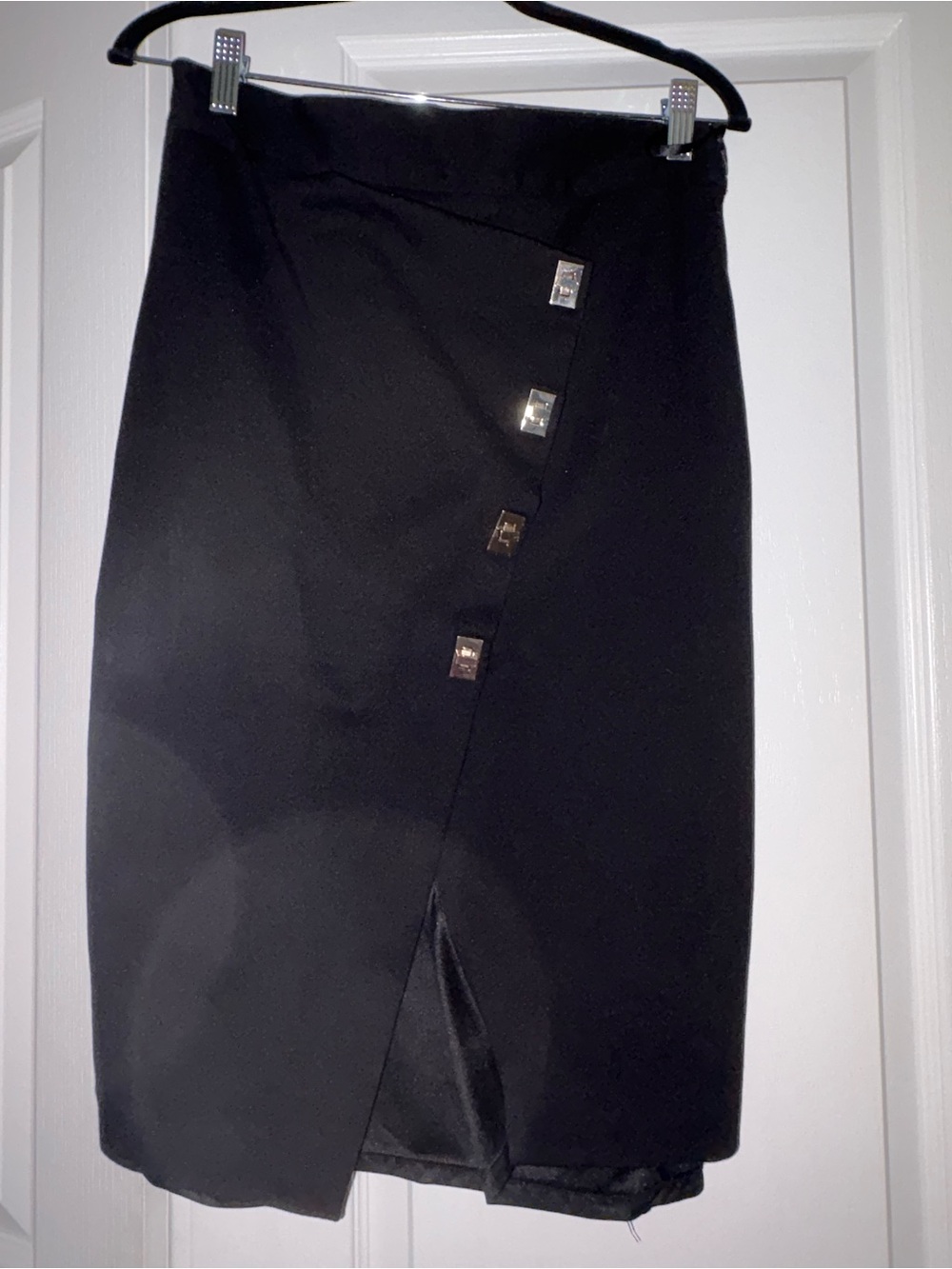 WHBM Classic Black Pencil Skirt with Front Button Detail